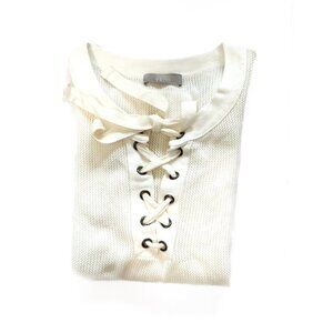 Vkoo Cream Scoop Neck Soft Cozy Bow Tie Sweater Sz S